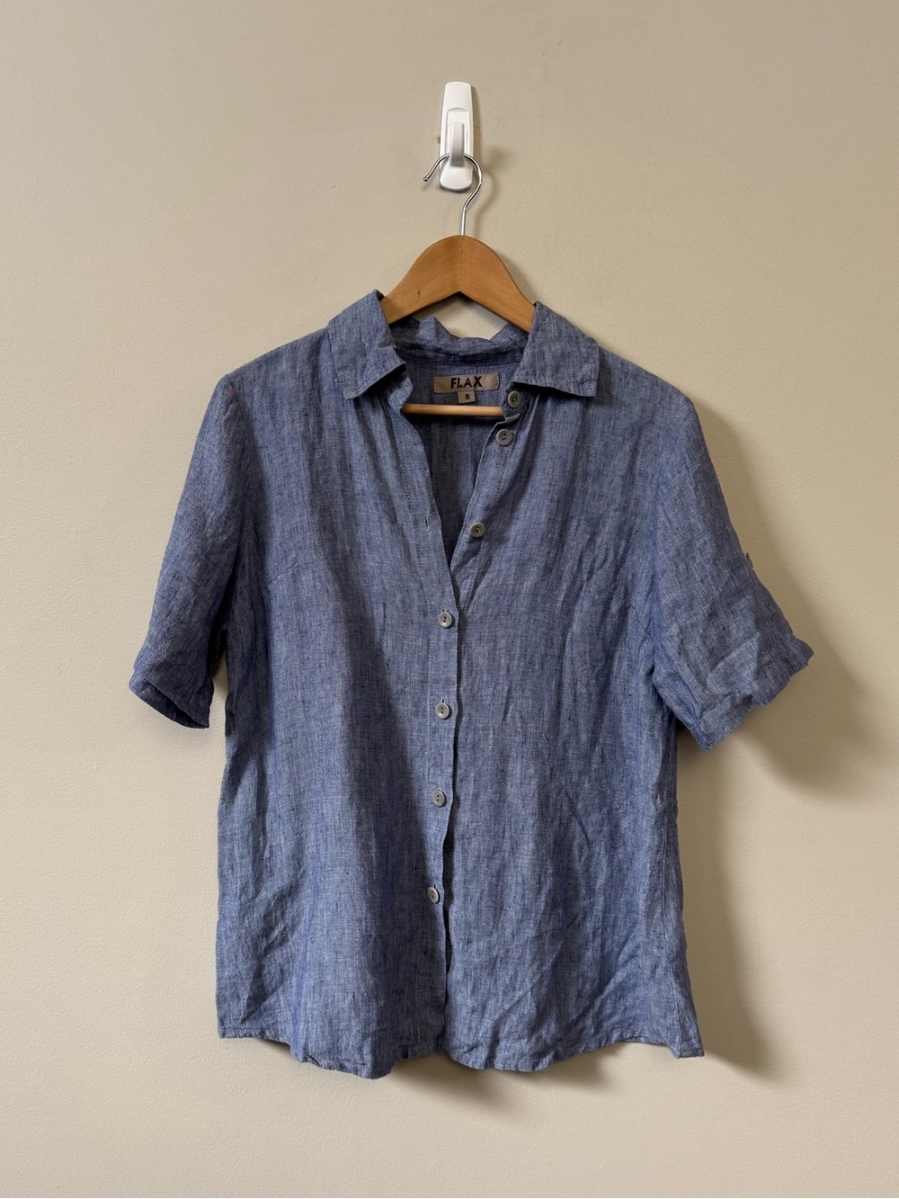 FLAX 100% linen short sleeve button front top